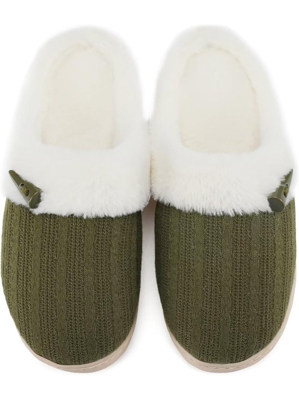 Women's Green Memory Foam Fuzzy Warm Plush Shoes Indoor Slip On Fluffy Slippers
